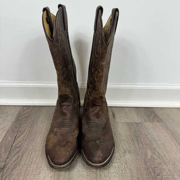 Justin Boots Men’s Leather Western Size 9.5 D Style 2253 Brown Cowboy Round Toe - Picture 4 of 11